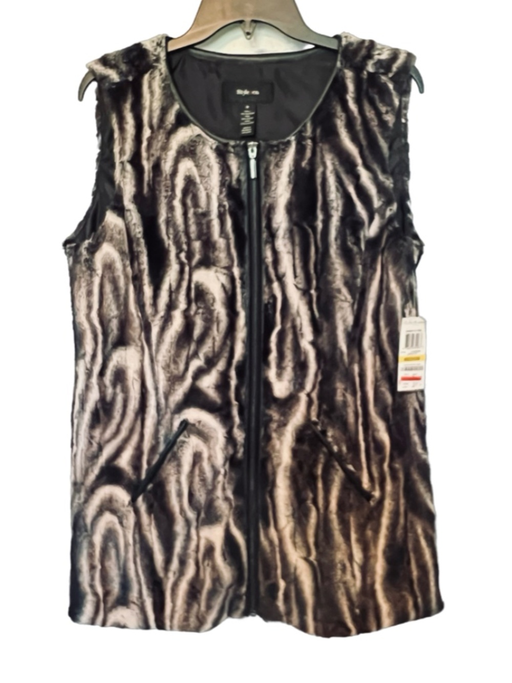 Women’s Longline Sleeveless Vest, Faux Fur, Size M